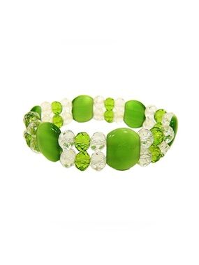 Green glass and green cat eye stone stretch bracelet, green fashion bracelet New